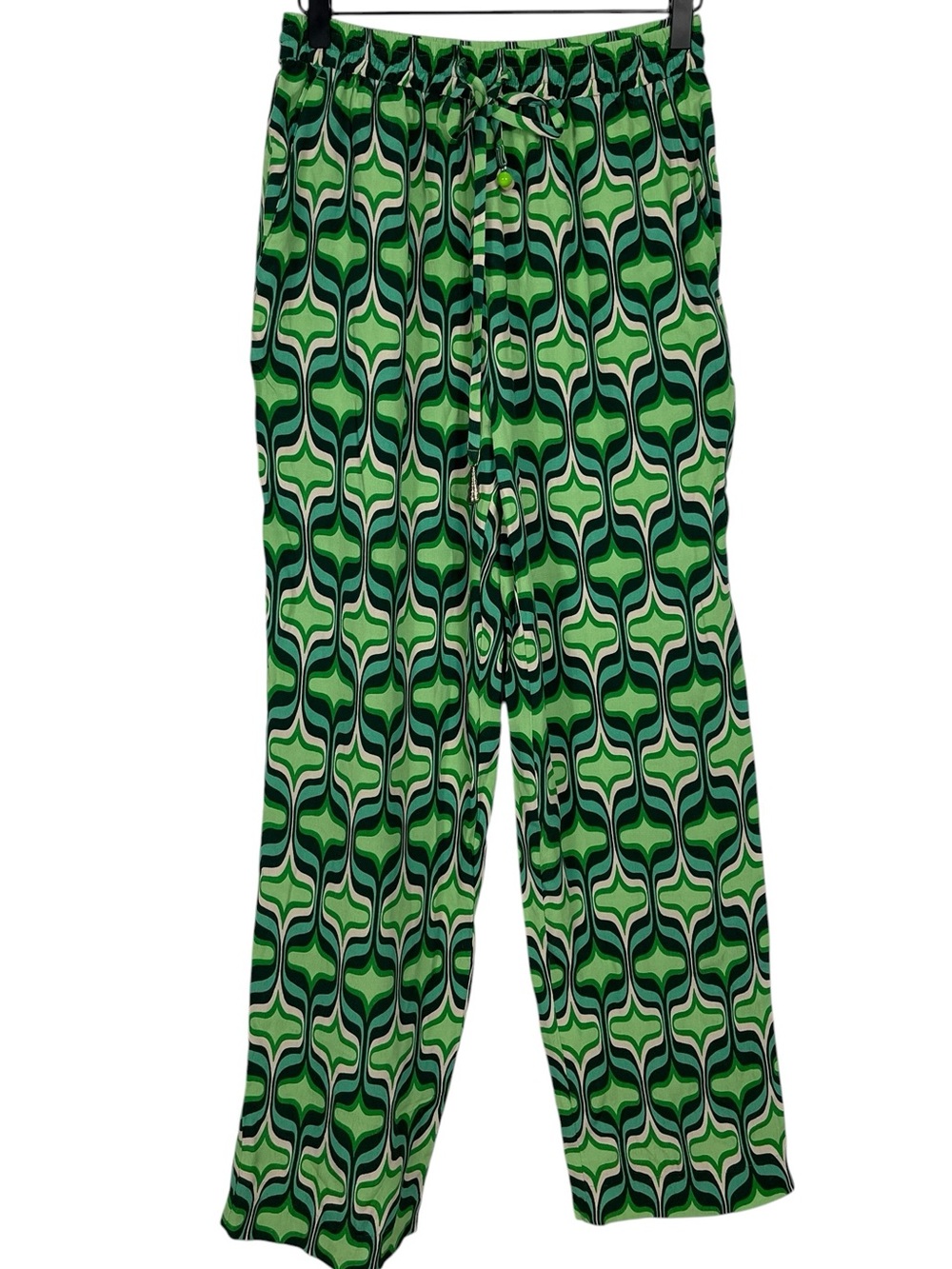 Zara Abstract Green Print Boho High Rise Pants Size Small - Picture 2 of 9